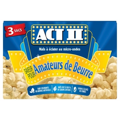 Act II Maïs à éclater au micro-ondes saveur pour amateurs de beurre 234 g, 1,62 $/100g