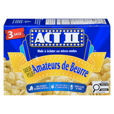 Act II Maïs à éclater au micro-ondes saveur pour amateurs de beurre 234 g, 1,41 $/100g