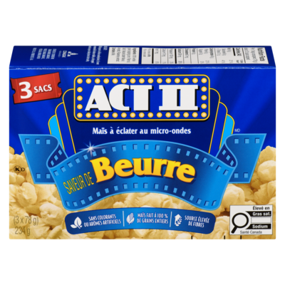 Act II Maïs à éclater au micro-ondes saveur de beurre 234 g, 1,41 $/100g