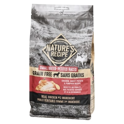 Nourriture pour chiens naturelle petites races recette au poulet, aux patates douces et à la citrouille