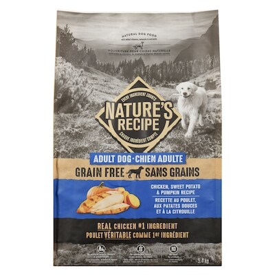 Nature’s Recipe Nourriture pour chiens naturelle chien adulte recette au poulet, aux patates douces et à la citrouille 5.4 kg, 0,80 $/100g