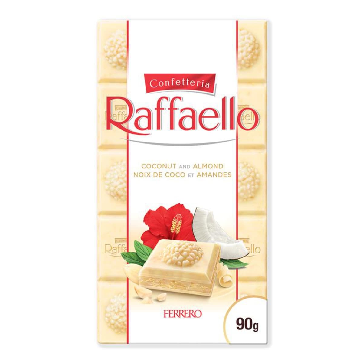 FERRERO ROCHER Premium Chocolate Bar, White Chocolate Bar with Coconut and Almond 90 g, $4.43/100g