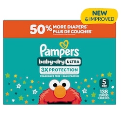 Pampers Couches Baby-Dry Ultra, taille 5 ( à [16 lb à 28 lb]), 138 couches 138 ea, 0,25 $/1ch