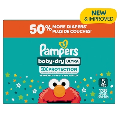 Pampers Couches Baby-Dry Ultra, taille 5 ( à [16 lb à 28 lb]), 138 couches 138 ea, 0,25 $/1ch
