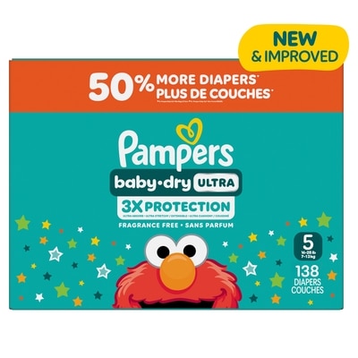 Pampers Couches Baby-Dry Ultra, taille 5 ( à [16 lb à 28 lb]), 138 couches 138 ea, 0,25 $/1ch
