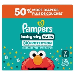 Pampers Baby Dry Ultra Diapers, Size 7 (41+ lbs), 105 Count, Absorbent Disposable Diapers 105 ea, $0.38/1ea