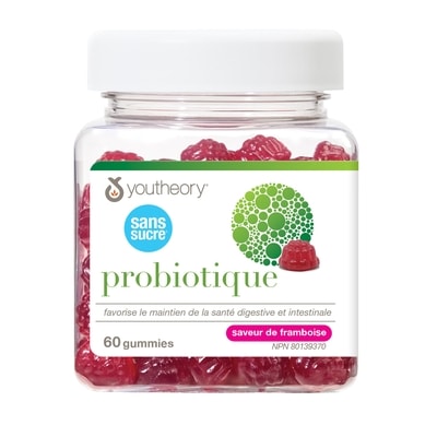 Youtheory Gummies probiotique sans sucre, Framboise 60 ea, 0,46 $/1ch