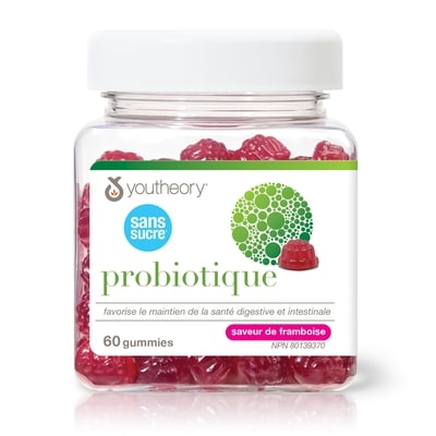 Youtheory Gummies probiotique sans sucre, Framboise 60 ea, 0,44 $/1ch
