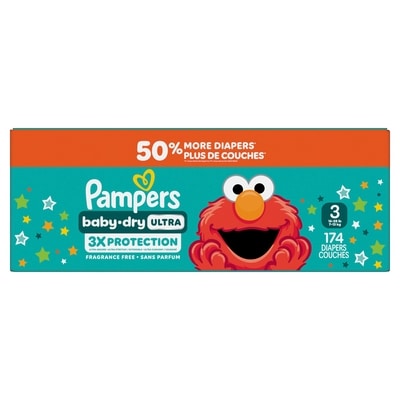 Pampers Baby Dry Ultra Diapers, Size 3 (16-28 lbs), 174 Count, Absorbent Disposable Diapers 174 ea, $0.23/1ea