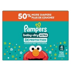 Pampers Couches Baby-Dry Ultra, couches jetables absorbantes, taille 4 (10 kg à 16,8 kg [22 lb à 37 lb]), 156 couches 156 ea, 0,32 $/1ch