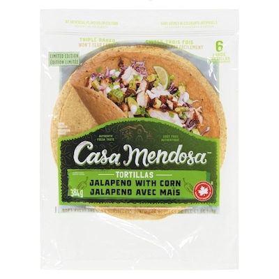 Casa Mendosa Tortillas, Jalapeno with Corn 384 g, $1.04/100g