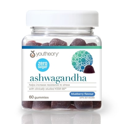 Youtheory Ashwagandha Gummies with Zero Sugar Blueberry Flavour 60 ea, $0.46/1ea