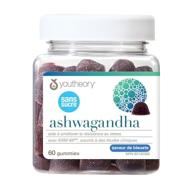 Youtheory Gommes Ashwagandha sans sucre 60 ea, 0,44 $/1ch