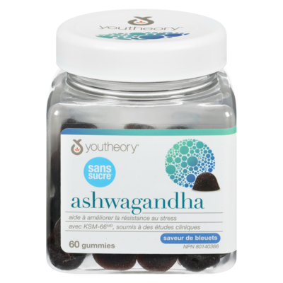 Youtheory Gommes Ashwagandha sans sucre 60 ea, 0,46 $/1ch