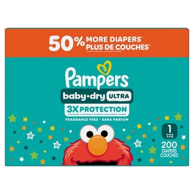 Pampers Baby Dry Ultra Diapers, Size 1 (8-14 lbs), 200 Count, Absorbent Disposable Diapers 200 ea, $0.20/1ea