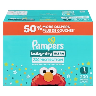 Pampers Baby Dry Ultra Diapers, Size 1 (8-14 lbs), 200 Count, Absorbent Disposable Diapers 200 ea, $0.16/1ea