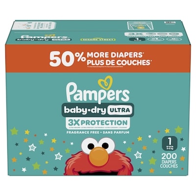 Pampers Couches Baby-Dry Ultra, taille 1 ( à [8 lb à 14 lb]), 200 couches 200 ea, 0,17 $/1ch