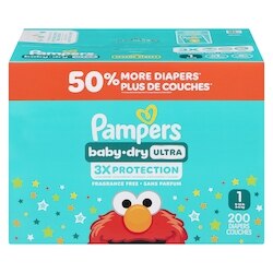 Pampers Couches Baby-Dry Ultra, couches jetables absorbantes, taille 1 (3,6 kg à 6,3 kg [8 lb à 14 lb]), 200 couches 200 ea, 0,16 $/1ch
