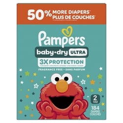 Pampers Baby Dry Ultra Diapers, Size 2 (12-18 lbs), 184 Count, Absorbent Disposable Diapers 184 ea, $0.22/1ea