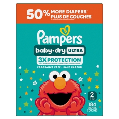 Pampers Baby Dry Ultra Diapers, Size 2 (12-18 lbs), 184 Count, Absorbent Disposable Diapers 184 ea, $0.22/1ea