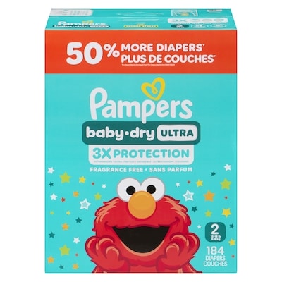 Pampers Baby Dry Ultra Diapers, Size 2 (12-18 lbs), 184 Count, Absorbent Disposable Diapers 184 ea, $0.18/1ea
