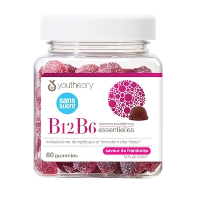 Youtheory Gummies vitamine B12B6 sans sucre 60 ea, 0,46 $/1ch