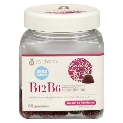 Youtheory B12b6 vitamines quotidiennes essentielles saveur de framboise 60 ea, 0,60 $/1ch