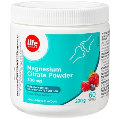 Life Brand Magnesium Citrate Powder, Mixed Berry, 60 Servings 200 g, $6.50/100g