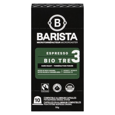 Barista Prima Compatible Aluminum Capsules For Nespresso Original System Espresso Bio Tre 3 Dark Roast 50 g, $17.98/100g