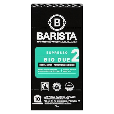 Barista Prima Compatible Aluminum Capsules For Nespresso Original System Espresso Bio Due 2 Medium Roast 50 g, $17.98/100g