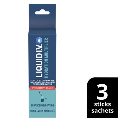 Liquid I.V Boisson électrolyte fraise aux vitamines 3 ea, 2,43 $/1ch