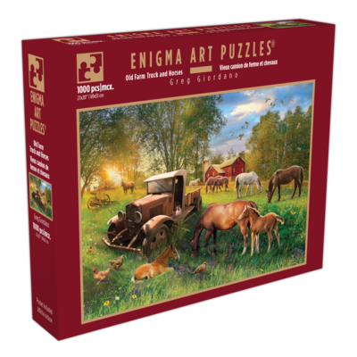 Enigma Art Puzzles 1000 Piece Enigma Art Deluxe Puzzle " Old Farm Truck and Horses " 1 ea, $25.00/1ea
