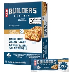 Clif BUILDERS Barres protéinées faibles en sucre, saveur de caramel salé aux amandes 12x56.0 g, 5,06 $/100g
