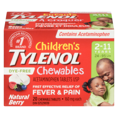 Tylenol Acetaminophen Tablets Usp Chewables Dye-Free 2-11 Years 160 Mg Each Natural Berry 20 ea, $0.55/1ea