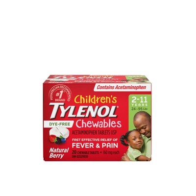 Tylenol Comprimés à croquer sans colorant Enfants, pour la fièvre et la douleur, saveur naturelle de petits fruits 20 ea, 0,55 $/1ch