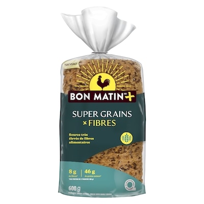 Bon Matin Pain avec grains entiers super grains + fibres 600 g, 0,67 $/100g