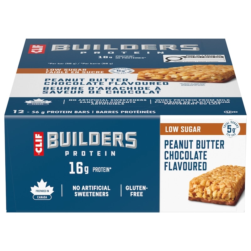 CLIF BUILDERS Low Sugar Protein Bars, Peanut Butter Chocolate