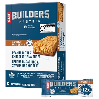 Clif BUILDERS Barres protéinées faibles en sucre, saveur de chocolat au beurre d’arachide 12x56.0 g, 5,06 $/100g