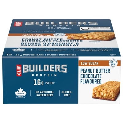 Clif BUILDERS Barres protéinées faibles en sucre, saveur de chocolat au beurre d’arachide 12x56.0 g, 5,06 $/100g