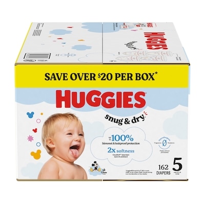 Huggies Snug & Dry Baby Diapers, Size 5 (27+ lbs), 162 Ct 162 ea, $0.31/1ea