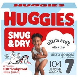 Huggies Couches pour bébé Snug & Dry, taille 7 (31-48 lb), contenant de 104 unités 104 ea, 0,48 $/1ch