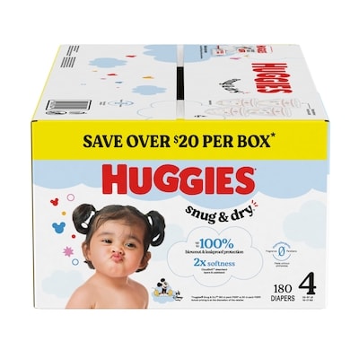Huggies Snug & Dry Baby Diapers, Size 4 (22-37 lbs), 180 Ct 180 ea, $0.28/1ea
