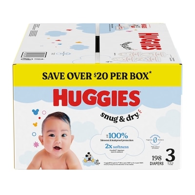 Huggies Snug & Dry Baby Diapers, Size 3 (16-28 lbs), 198 Ct 198 ea, $0.25/1ea