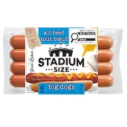 Gold Label Stadium Size All Beef Big Dogs Wieners 500 g, $1.80/100g