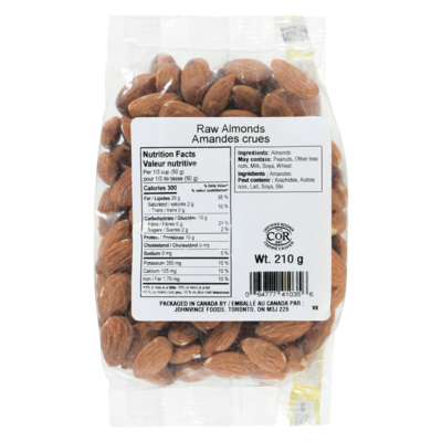 Johnvince Foods Amandes crues 210 g, 2,86 $/100g
