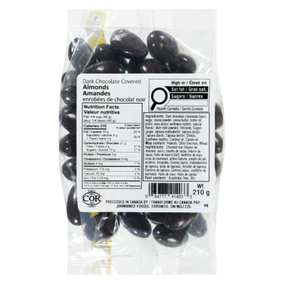 Johnvince Foods Amandes enrobées de chocolat noir 210 g, 4,29 $/100g