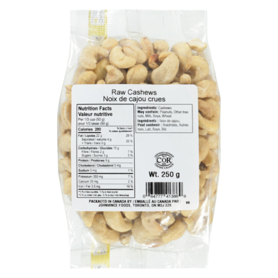 Johnvince Foods Raw Cashews 250 g, $3.60/100g