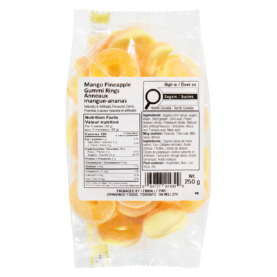 Johnvince Foods Friandise à anneaux mangue-ananas 250 g, 2,00 $/100g