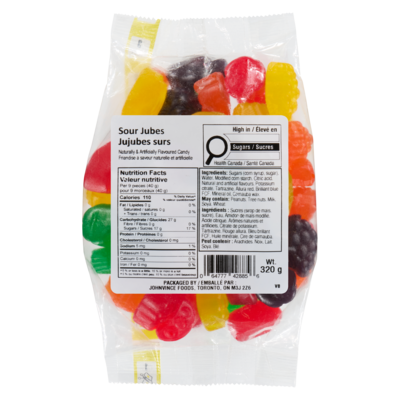 Johnvince Foods Sour Jubes 320 g, $1.56/100g