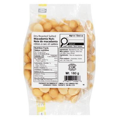 Johnvince Foods Noix de macadamia rôties à sec et salées 180 g, 5,00 $/100g